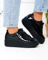 Pantofi casual dama piele naturala lacuita negri cu talpa groasa PC207 2