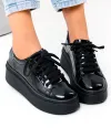 Pantofi casual dama piele naturala lacuita negri cu talpa groasa PC207 3