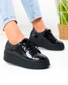 Pantofi casual dama piele naturala lacuita negri cu talpa groasa PC207 4