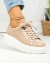 Pantofi casual dama piele naturala lacuita roz inchis cu talpa alba F002-294 1