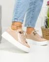 Pantofi casual dama piele naturala lacuita roz inchis cu talpa alba F002-294 5