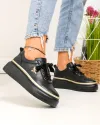 Pantofi casual dama piele naturala negri cu aplicatie metalica insecta si insertie aurie F002-353 4