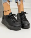 Pantofi casual dama piele naturala negri cu inchidere sireturi F001-750 4