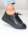 Pantofi casual dama piele naturala negri cu inchidere sireturi si varf rotund F001-A09 4