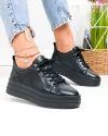 Pantofi casual dama piele naturala negri cu talpa groasa si inchidere sireturi F002-397 5