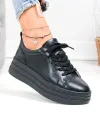 Pantofi casual dama piele naturala negri cu talpa groasa si inchidere sireturi F002-397 4