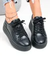 Pantofi casual dama piele naturala negri cu talpa groasa si inchidere sireturi F002-397 3