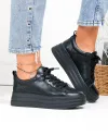 Pantofi casual dama piele naturala negri cu talpa groasa si inchidere sireturi F002-397 2