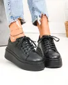 Pantofi casual dama piele naturala negri cu talpa groasa si inchidere sireturi PC207 2