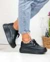 Pantofi casual dama piele naturala negri cu talpa groasa T6052 6