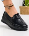 Pantofi casual dama piele naturala negri perforati AW462 1