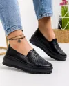 Pantofi casual dama piele naturala negri perforati AW462 2