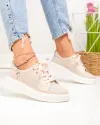 Pantofi casual dama piele naturala roz cu inchidere sireturi JY3285 1
