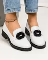 Pantofi casual dama piele naturala sidefata albi cu accesoriu si inchidere slip-on PC823-2 3