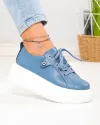 Pantofi casual din piele naturala albastri cu platforma T-5807 1