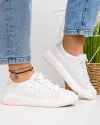Pantofi casual din piele naturala albi cu roz si inchidere sireturi AW464 1