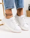 Pantofi casual din piele naturala albi cu roz si inchidere sireturi AW464 3