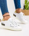 Pantofi casual piele naturala alb cu auriu cu inscriptii si capse metalice aplicate RC001 4
