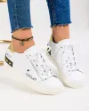 Pantofi casual piele naturala alb cu auriu cu inscriptii si capse metalice aplicate RC001 2
