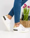 Pantofi casual piele naturala alb cu auriu cu inscriptii si capse metalice aplicate RC001 3