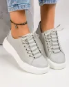 Pantofi casual piele naturala gri cu inchidere siret T-16 1