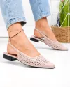 Pantofi dama piele naturala roz cu toc gros si perforatii SN4010 2