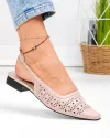 Pantofi dama piele naturala roz cu toc gros si perforatii SN4010 4