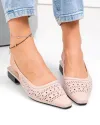 Pantofi dama piele naturala roz cu toc gros si perforatii SN4010 1
