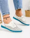 Pantofi De Dama Piele Naturala Casual Albi Cu Albastru Perforati Cu Talpa Cusuta AKB133-3 1
