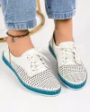 Pantofi De Dama Piele Naturala Casual Albi Cu Albastru Perforati Cu Talpa Cusuta AKB133-3 4