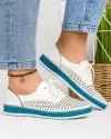 Pantofi De Dama Piele Naturala Casual Albi Cu Albastru Perforati Cu Talpa Cusuta AKB133-3 2