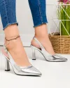 Pantofi eleganti dama piele naturala argintii cu calcai decupat si inchidere catarama SN4005-1 2