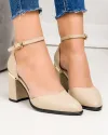 Pantofi eleganti dama piele naturala bej cu inchidere catarama si toc gros SN4003-2 3