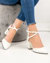 Pantofi eleganti piele naturala albi cu varf ascutit si inchidere catarama WIZ65 4