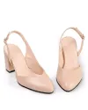 Pantofi eleganti piele naturala bej cu toc gros si inchidere catarama WIZ34 5