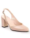 Pantofi eleganti piele naturala bej cu toc gros si inchidere catarama WIZ34 6