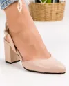 Pantofi eleganti piele naturala bej cu toc gros si inchidere catarama WIZ34 4