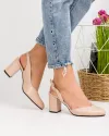 Pantofi eleganti piele naturala bej cu toc gros si inchidere catarama WIZ34 3