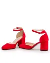Pantofi eleganti piele naturala intoarsa rosii cu toc gros si inchidere catarama WIZ32V 7