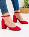 Pantofi eleganti piele naturala intoarsa rosii cu toc gros si inchidere catarama WIZ32V 4