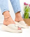 Papuci dama piele naturala bej cu element metalic T6026 4