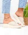 Papuci dama piele naturala bej cu element metalic T6026 3