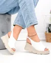 Sandale dama piele naturala albe cu inchidere catarama si talpa tip platforma PV979 3