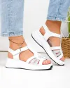 Sandale dama piele naturala albe cu inchidere scai si insertie argintie JY57811 5