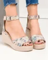 Sandale dama piele naturala bej cu imprimeu floral si platforma PV959 1
