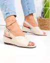 Sandale dama piele naturala bej cu inchidere catarama si talpa tip platforma XT24065 2