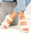 Sandale dama piele naturala bej cu model perforat si inchidere scai F001-797 3