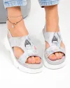 Sandale dama piele naturala intoarsa argintii cu model lucios T-8048 3