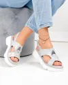 Sandale dama piele naturala intoarsa argintii cu model lucios T-8048 4