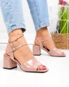 Sandale dama piele naturala lacuita roz inchis cu toc gros XT24048 1
